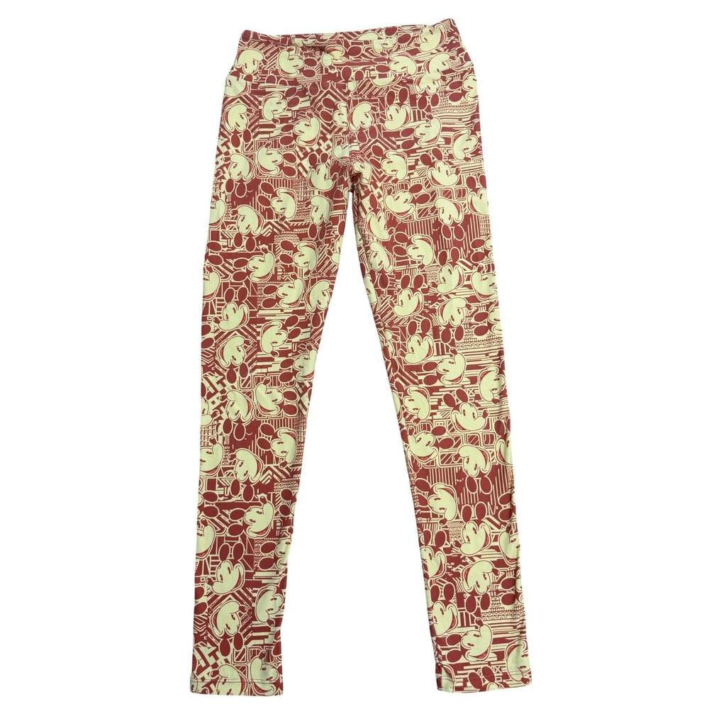 LuLaRoe Leggings Womens One Size Red Tan Disney Mickey Mouse Print Soft Stretch